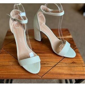 Madden Girl Beelaa-G Mint Glitter Block Heel Ankle Strap Sandals Size 6 NWB